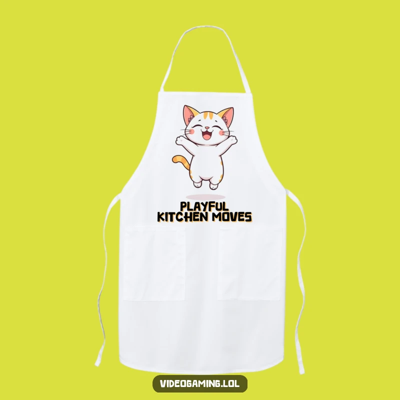 Funny Apron: Cheerful Cat Jumping While Cooking or Cleaning Fun