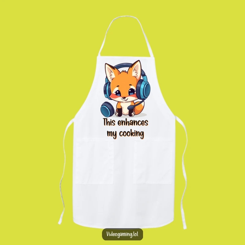 Funny Curious Fox Apron: Hilarious Gamer Chef for Headset Fans