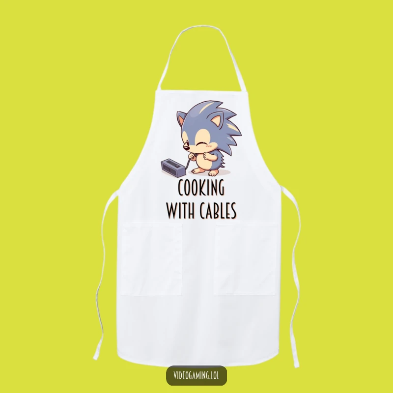 Funny Hedgehog Tech Apron: Clumsy Gamer Kitchen Wear, Hilarious Gift for Tech-Savvy Cooks