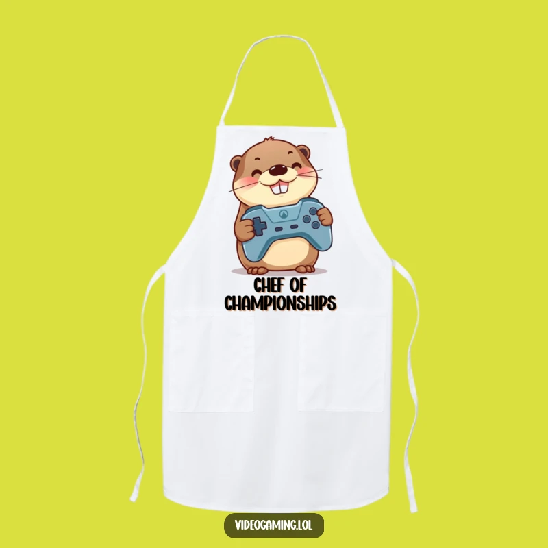 Funny Otter Gamer Apron - Chef Otter Holding Controller, Humorous Funny Gift