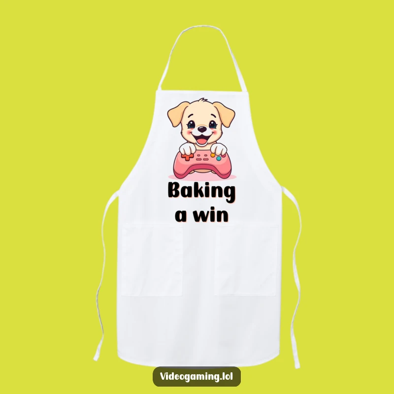 Funny Puppy Gaming Apron: Cook with Controller Chaos and Fun