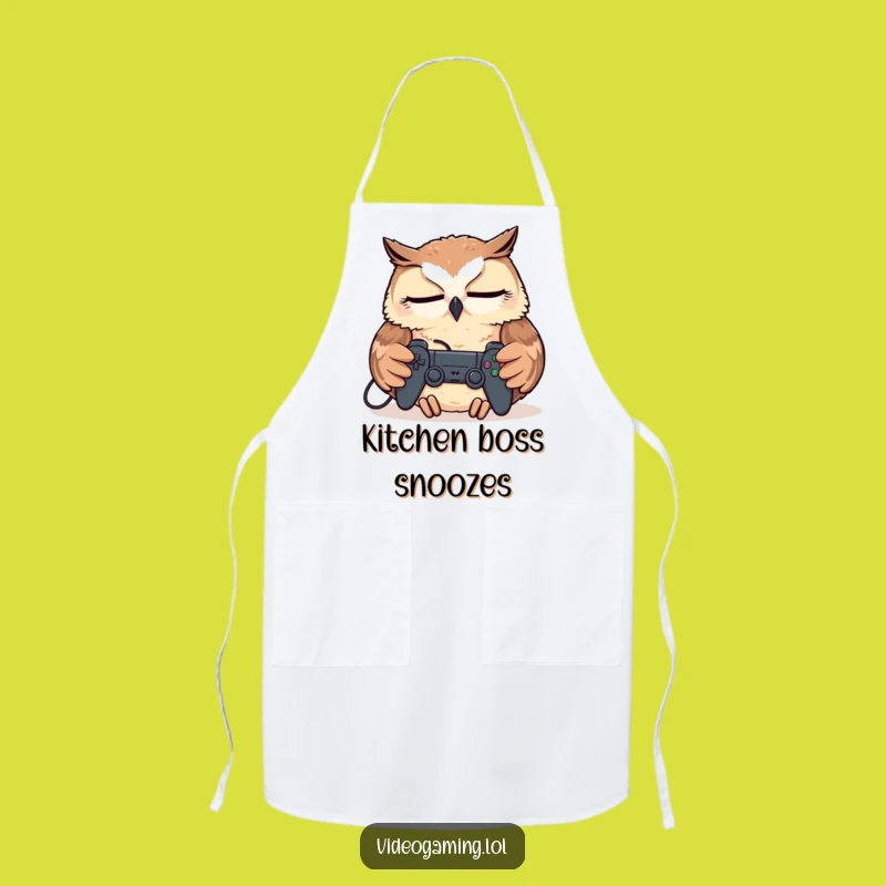 Funny Tired Owl Apron - Humorous Gamer Kitchen Nap Gift
