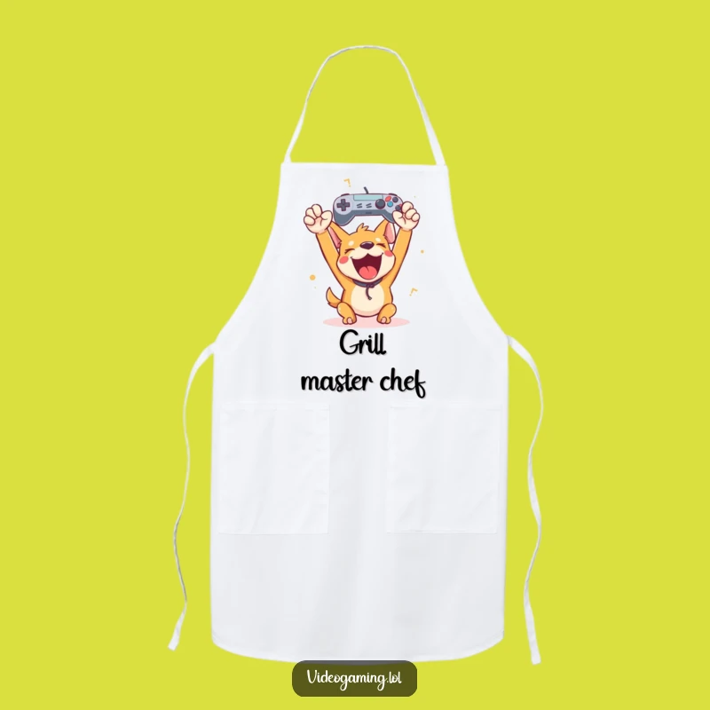 Funny Happy Dog Gamer Apron: Cook with Victory Hilariousness