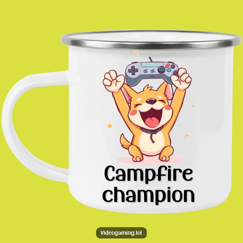Funny Happy Dog Gamer Camping Mug: Hilarious Outdoor Victory Drinkware