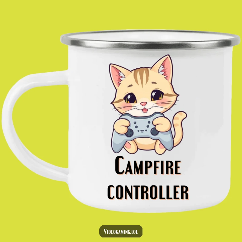 Funny Cat Gamer Camping Mug: Outdoor Adventure Gift for Focused Players