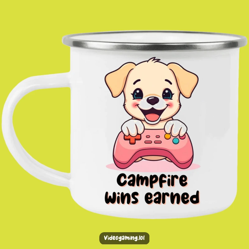 Funny Puppy Gaming Camping Mug: Adventure Brews with a Gamer Pup