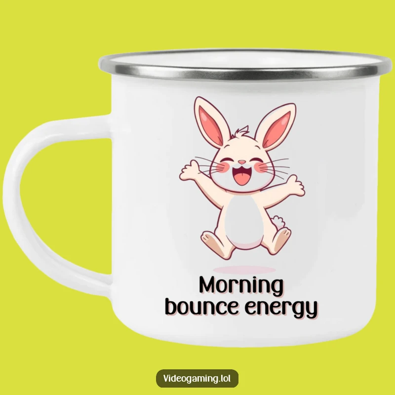 Funny Bunny Excitement Camping Mug - Durable Bunny Jumping, Outdoor Funny Gift