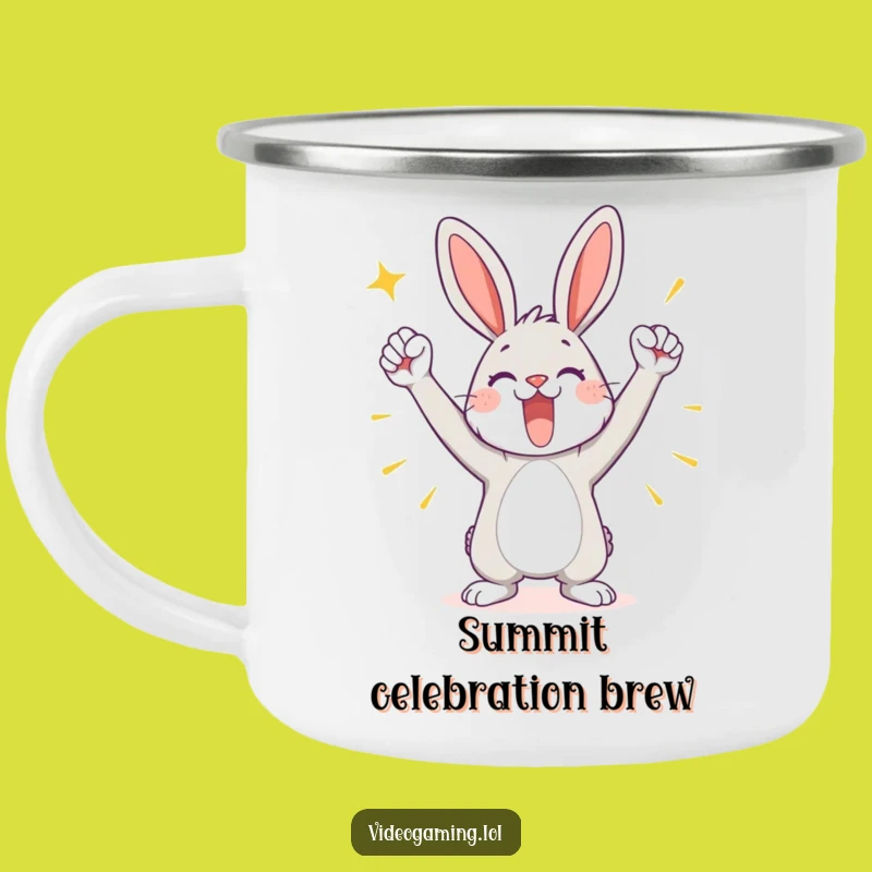 Funny Victory Bunny Camping Mug: Celebrate Wins on the Go