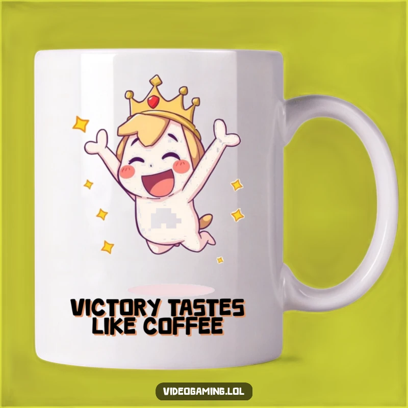 Funny Victory Leap Mug: Playful Character Celebrates Winning, Perfect Funny Gift Idea