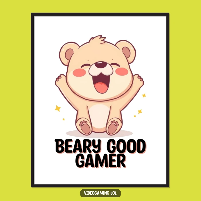 Funny Bear Cub Victory Digital Print: Instant Joyful Art