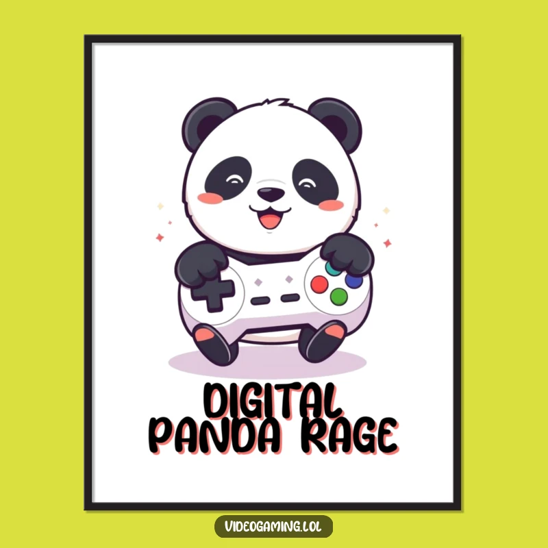 Funny Panda Gamer Digital Art - Instant Playful Wall Decor Gift
