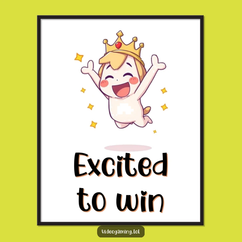 Funny Victory Art Print: Playful Character Leaping, Instant Funny Wall Art Download