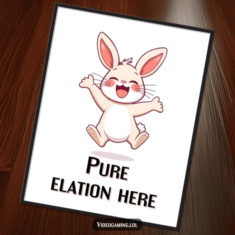 Funny Bunny Excitement Digital Art: A happy bunny leaps joyfully, radiating pure excitement and cheerfulness.