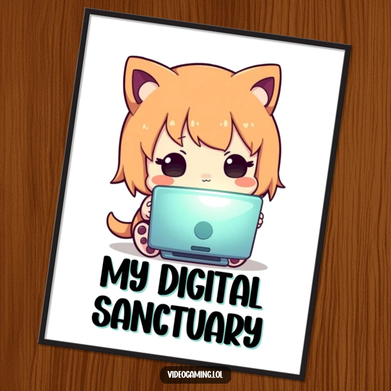 Funny digital art print of a curious character fixated on a vibrant screen, a humorous statement piece for tech-savvy spaces.