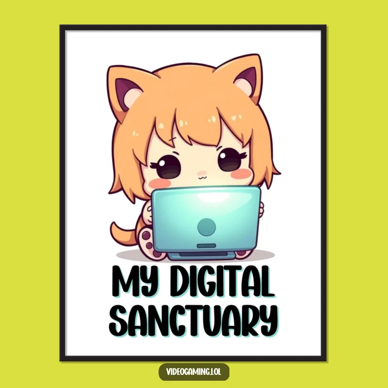 Funny Curious Character Art Print: Screen Obsession Wall Decor, Unique Gift!