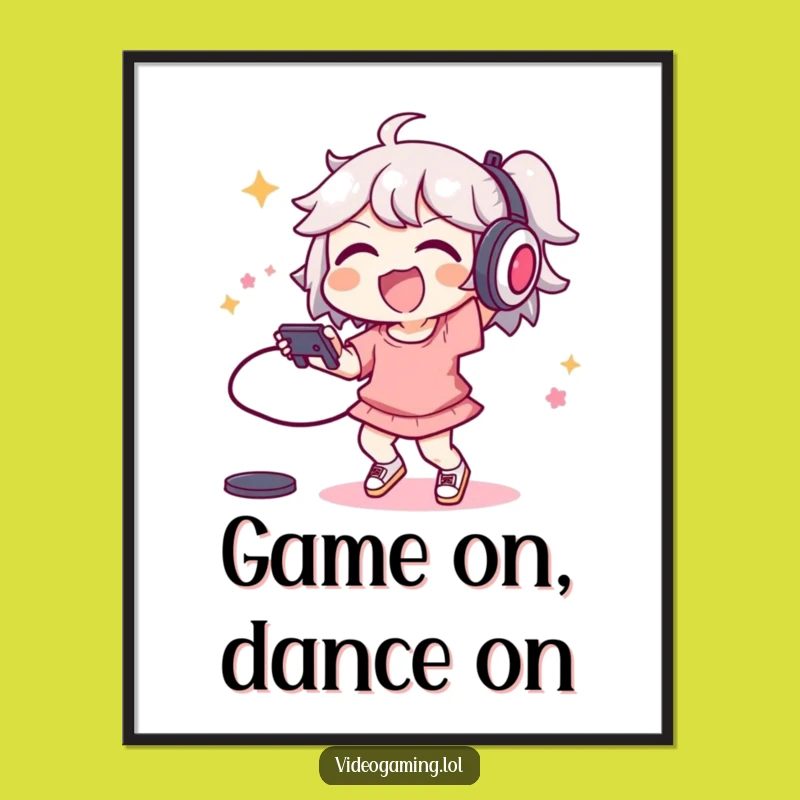 Funny Dancing Gamer Digital Art Print - Energetic Controller Decor