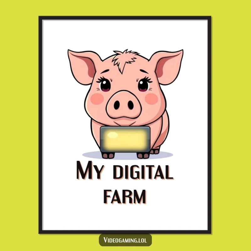 Funny Determined Pig Digital Art - Intense Gamer Screen Print Gift