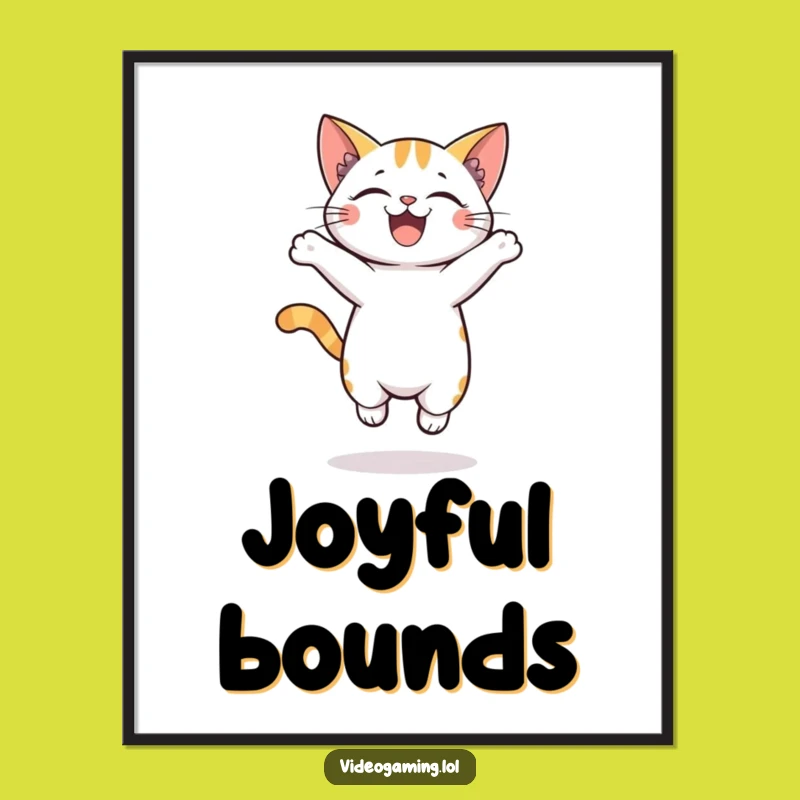 Funny Digital Art: Excited Cat Jumping, Instant Joy for Your Walls