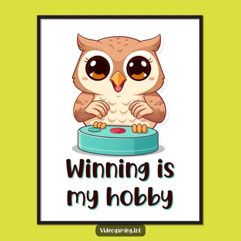 Funny Joyful Owl Digital Art - Instant Gamer Wall Decor Gift