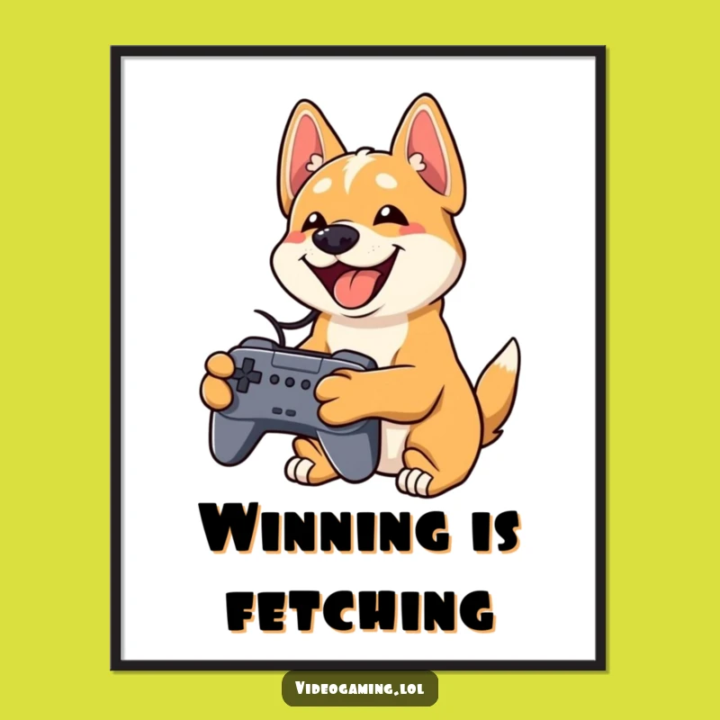 Funny Playful Dog Digital Art - Instant Gamer Decor Gift