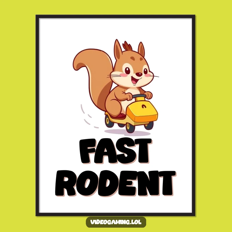 Funny Squirrel Racer Digital Art - Instant Energetic Wall Decor Gift