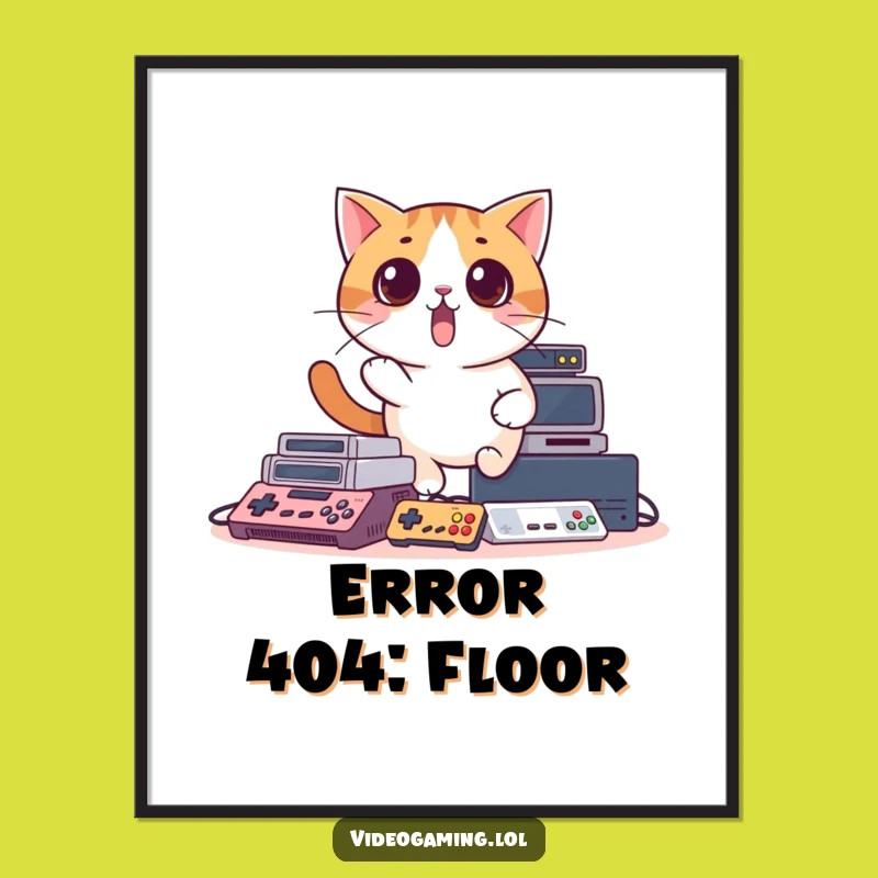 Funny Surprised Cat Digital Print: Hilarious Gamer Wall Art for Console Chaos