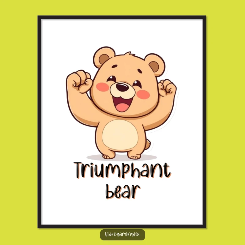 Funny Victory Bear Digital Art - Instant Happy Wall Decor Gift