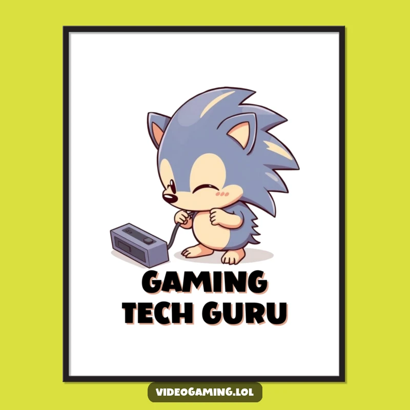 Funny Hedgehog Tech Digital Art Print: Clumsy Gamer Decor, Instant Hilarious Download