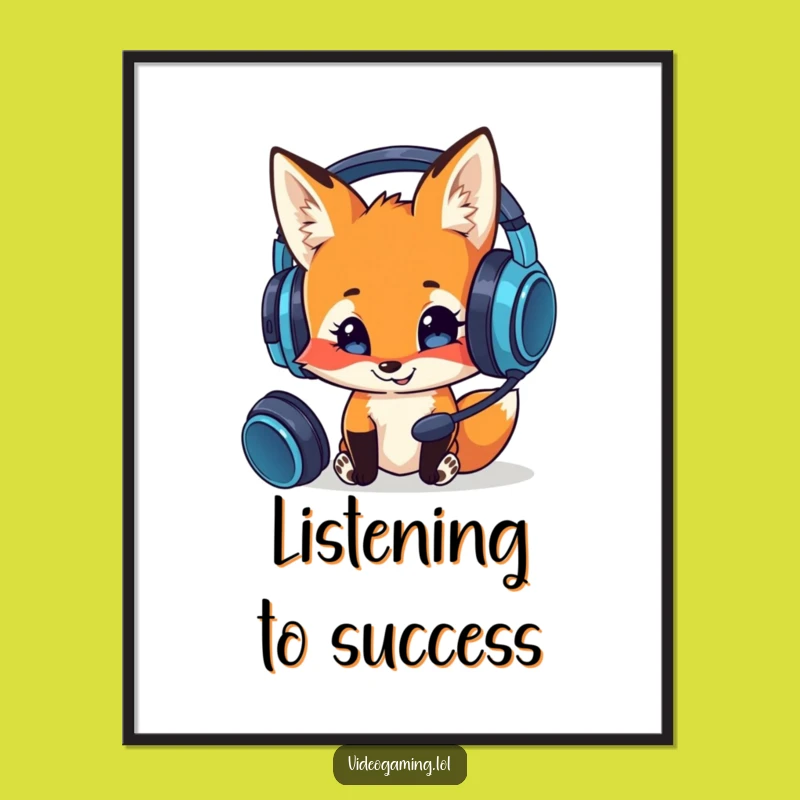 Funny Curious Fox Digital Print: Hilarious Gamer Art for Headset Fans