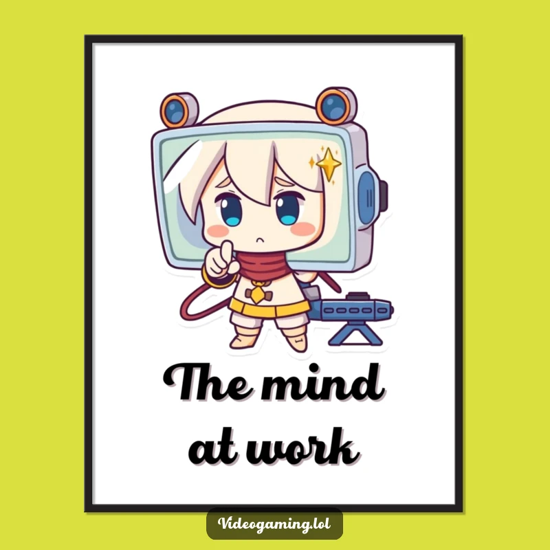 Funny Strategic Character Art Print: Screen Concentration Decor, Unique Gift!