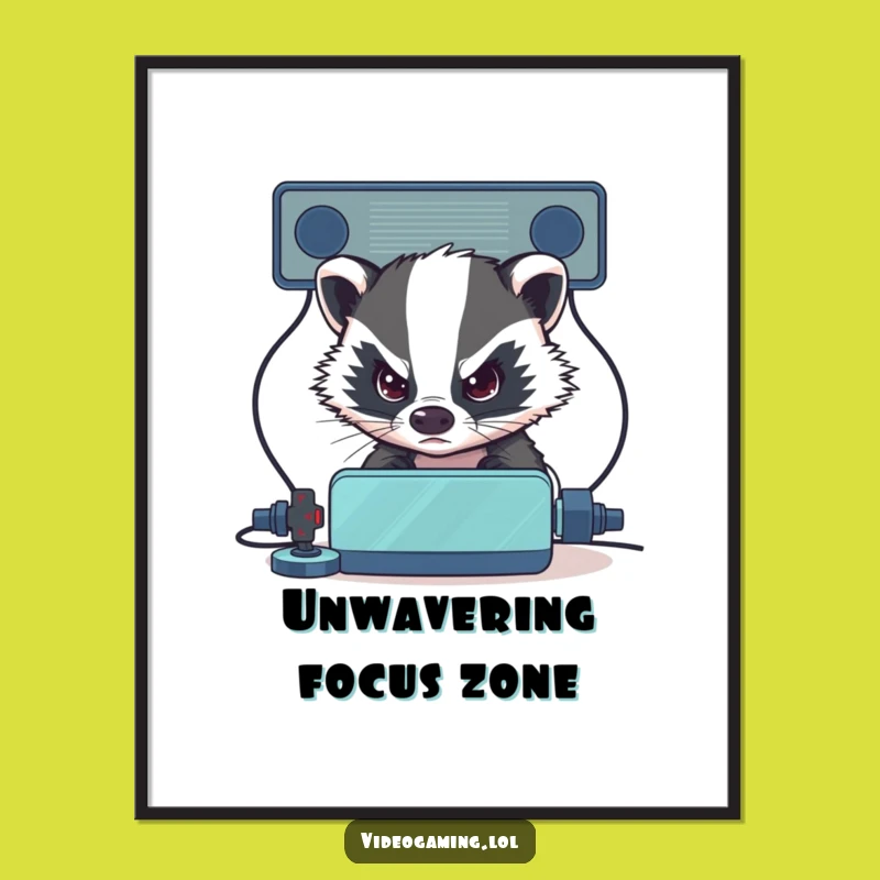 Funny Badger Gamer Digital Art - Intense Badger Art, Instant Funny Gift
