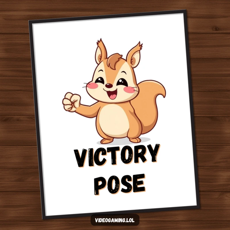 Funny Squirrel Digital Art: A cheerful squirrel pumps its fist in victory, creating energetic and celebratory wall decor.