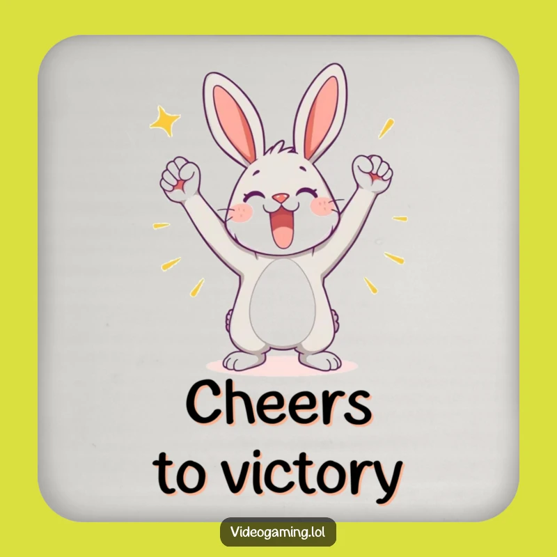 Funny Victory Bunny Coasters: Protect Surfaces with Celebratory Humor