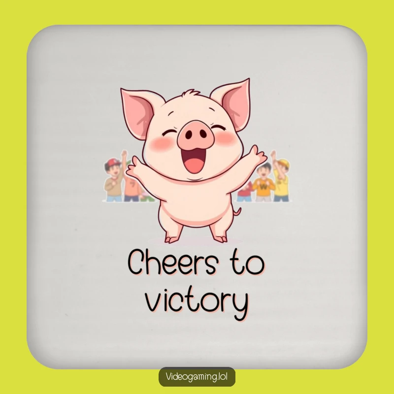 Funny Giggling Piglet Victory Drink Coaster: Add Triumphant Fun