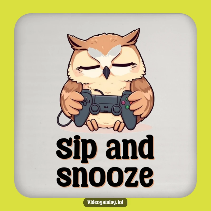 Funny Tired Owl Coaster - Protects Surfaces Gamer Nap Gift