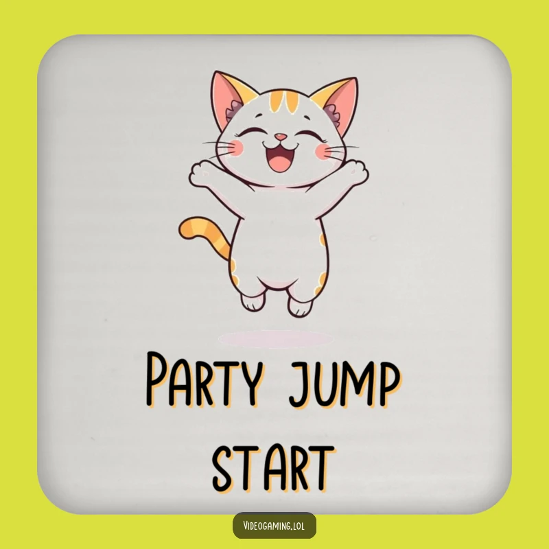 Funny Coasters: Excited Cat Jumping to Protect Your Surfaces with Humor