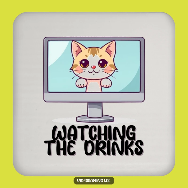 Funny Curious Cat Monitor Coasters: Protect Surfaces with This Hilarious Observant Decor