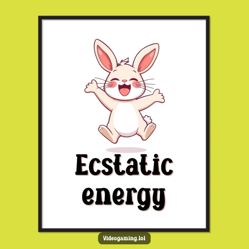 Funny Bunny Excitement Poster - Cheerful Jumping Bunny Art, Unique Funny Gift