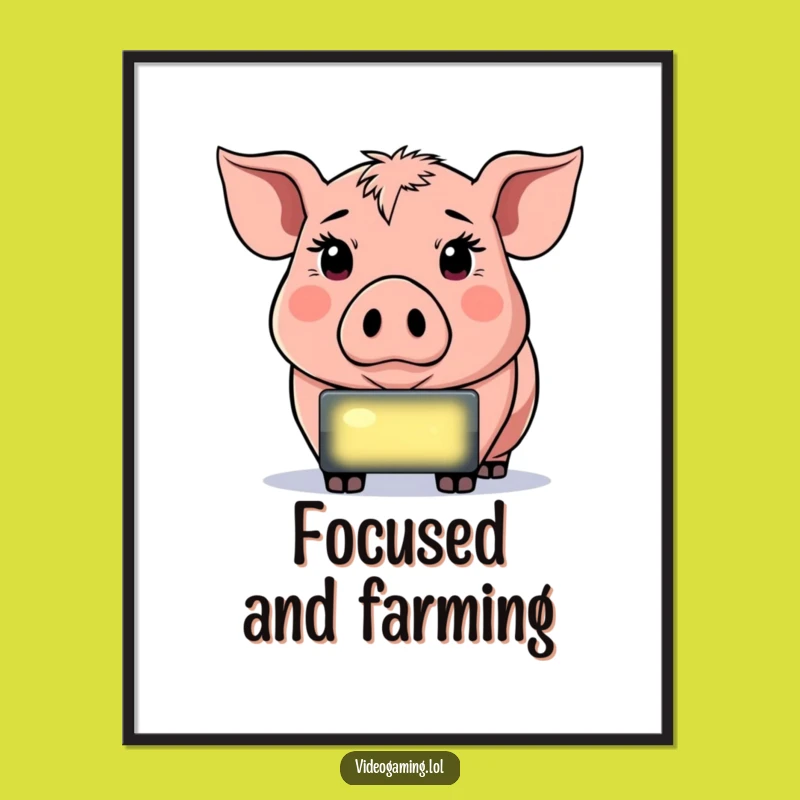 Funny Determined Pig Poster - Intense Gamer Screen Art Gift