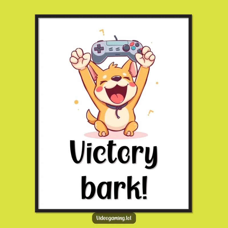 Funny Happy Dog Gamer Poster: Hilarious Wall Art for Gaming Victory