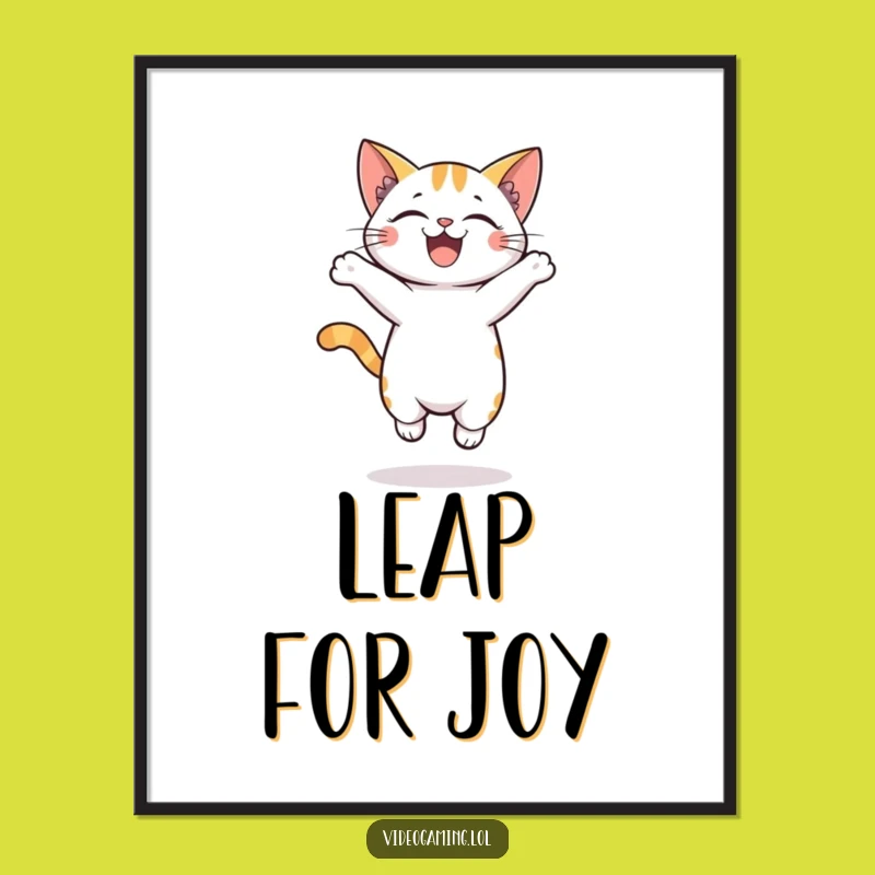 Funny Poster: Excited Cat Mid-Jump, Bringing Laughter to Your Walls