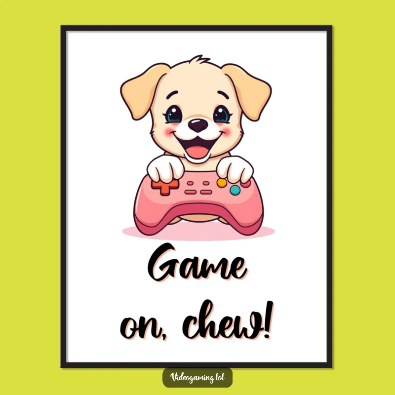 Funny Puppy Gaming Poster: Controller Chaos Art for Your Walls