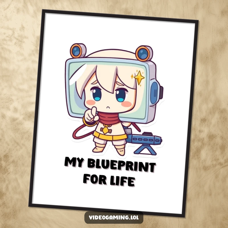 Funny poster art of a strategic character pointing at a screen with concentration; ideal for study or game room decor.