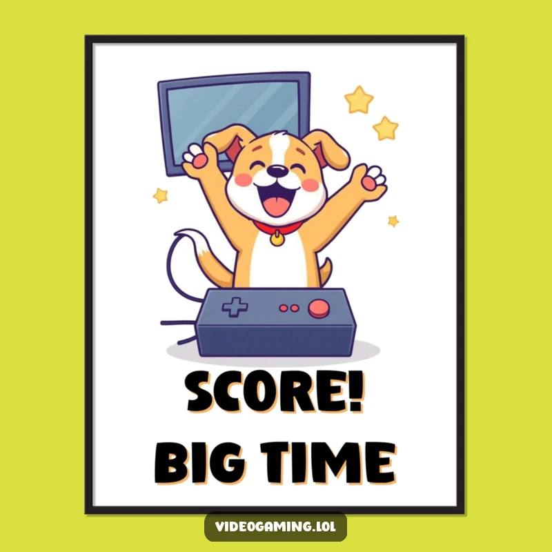 Funny Dog Gamer Poster - Hilarious Victory Art for Gaming Spaces