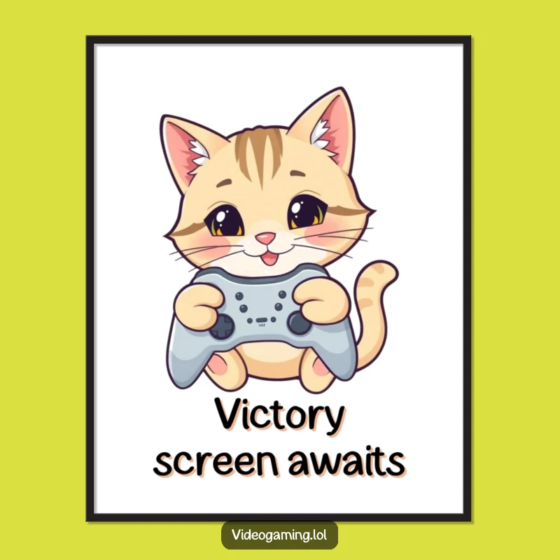 Funny Cat Gamer Poster: Focused Art Gift for Gaming Rooms