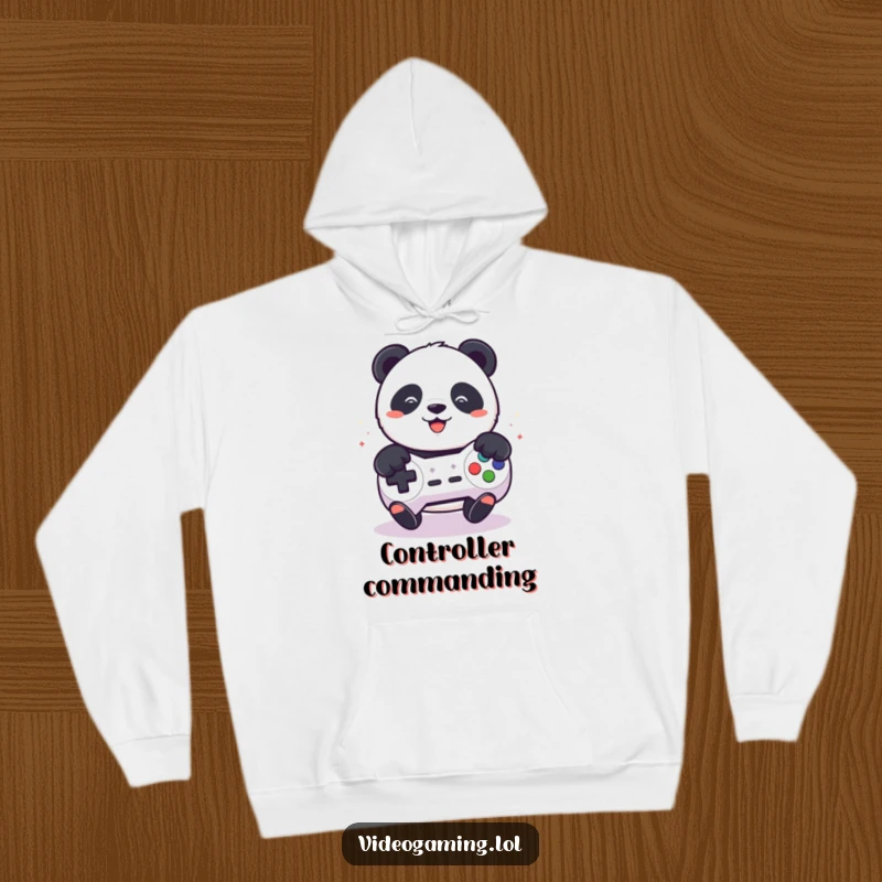 Funny hoodie featuring a playful panda enthusiastically mashing buttons on a video game controller.