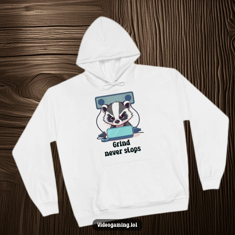 Funny Badger Hoodie: A determined badger stares intensely at its virtual opponent, radiating focus and competitive drive.
