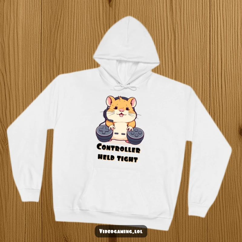 Funny Hamster Gamer Hoodie: A determined hamster wearing a headset furiously mashes controller buttons, perfect for gamers.