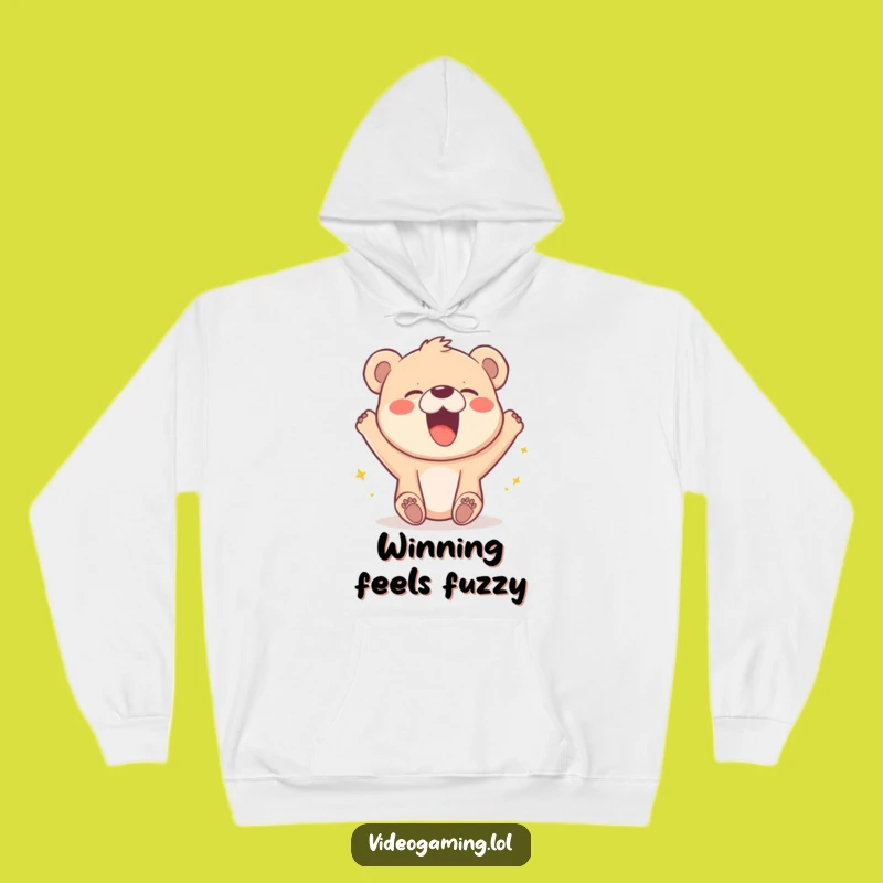 Cozy Funny Bear Cub Victory Hoodie: Warm Gamer Laugh Gift