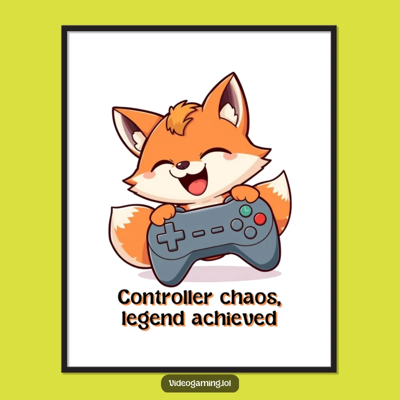 Free Printable Wall Art: Frantic Gamer Fox, Humorous Downloadable Decor for Game Rooms